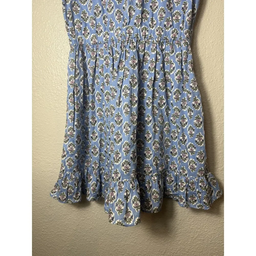 Crewcuts by J.Crew Girls Blue Floral Cotton Ruffle Sleeve Dress Size 10